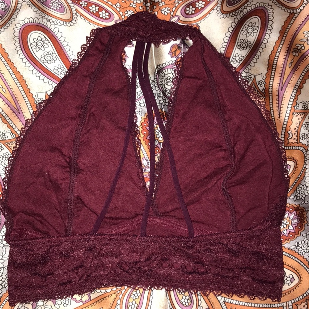Maroon/Burgundy Lace Halter Bralette - Picture 7 of 7